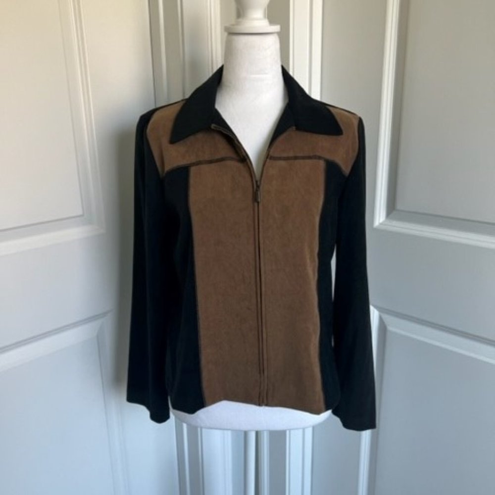 BRIGGS ZIPPERED SHIRT - BLACK/BROWN - SIZE 6 PETITE